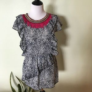 Pixie Market Ruffle, fringe, embroidery Mini Dress